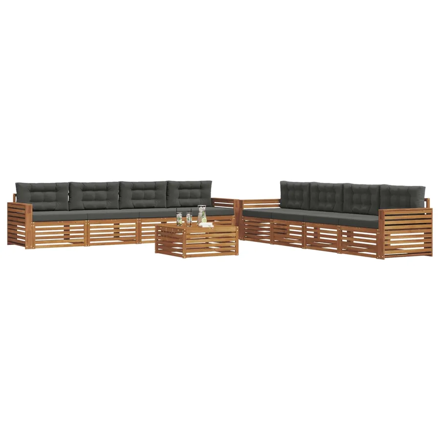 Ensemble de canapés d'extérieur 9 pcs Naturel et Anthracite - 3