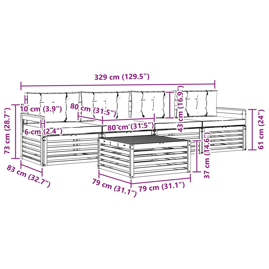 Ensemble de canapés d'extérieur 5 pcs Naturel et Anthracite - 9
