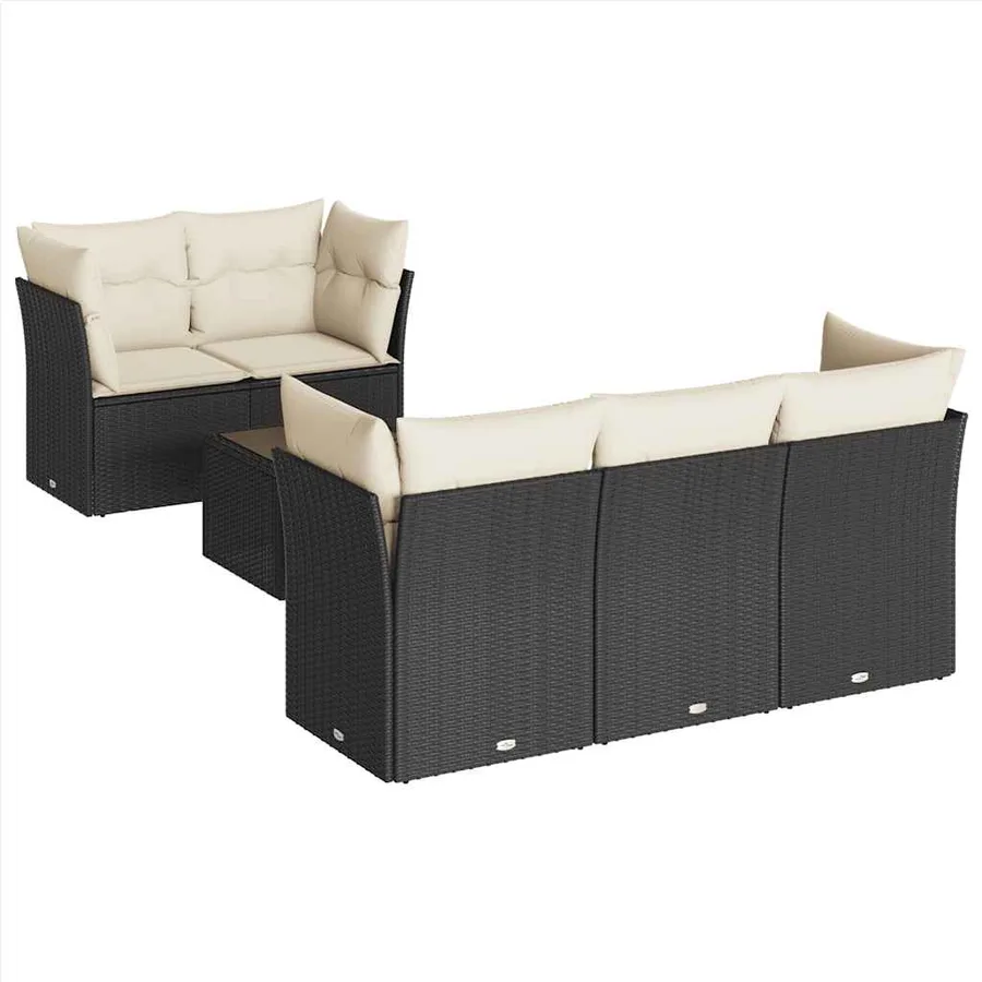 Salon de jardin 6 pcs avec coussins noir résine tressée - 2