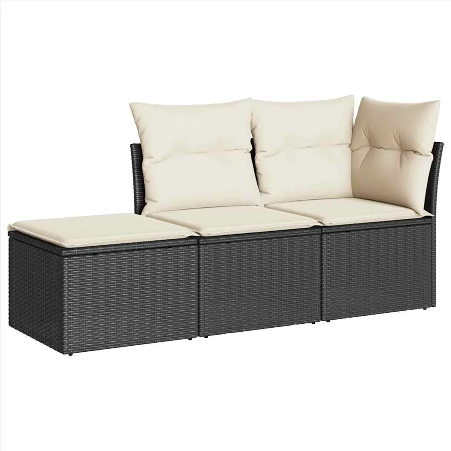 Salon de jardin 3 pcs avec coussins noir résine tressée - 2