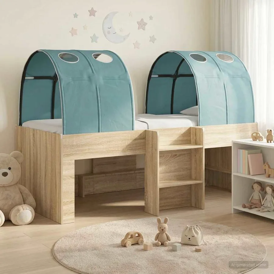 Lit avec Tunnel 3 pc Chêne Sonoma et bleu clair
