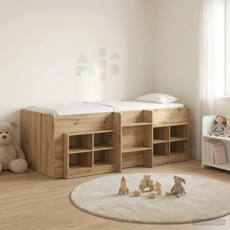 Cadre de lit en loft avec armoire 3 pc Chêne artisanal