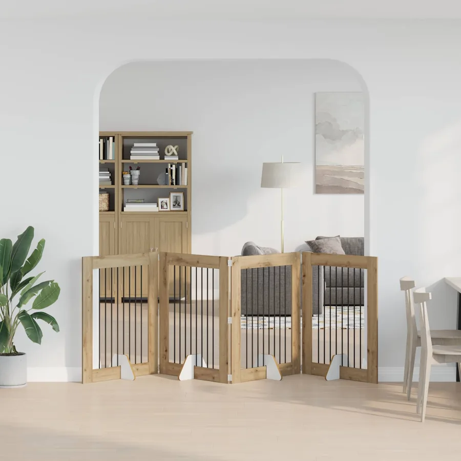 Porte de chien pliable avec supports 4 pcs Chêne artisanal