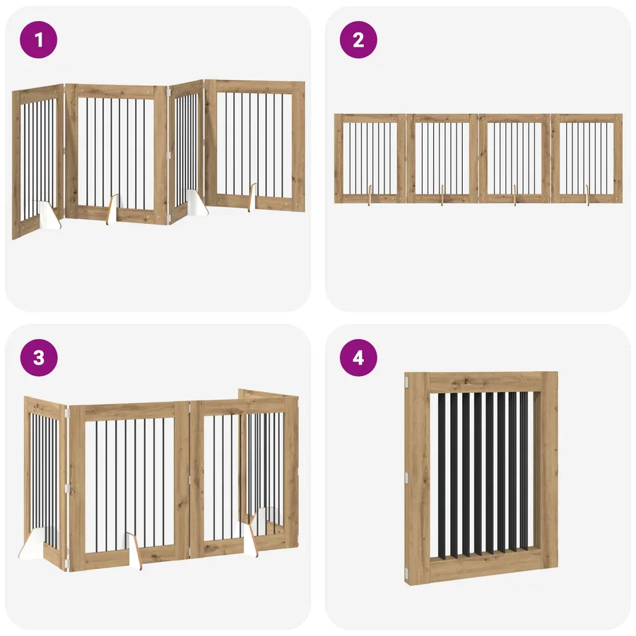 Porte de chien pliable avec supports 4 pcs Chêne artisanal - 7