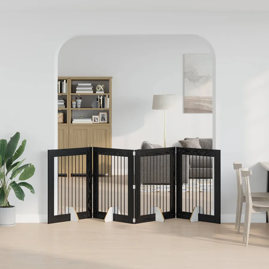 Porte de chien pliable avec supports 4 pcs Chêne noir 321 cm