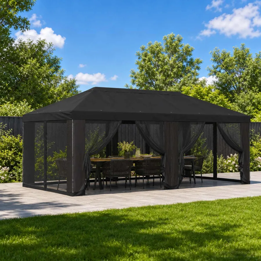 Housse de tonnelle avec murs latéraux 6 x 3 m Noir Polyester