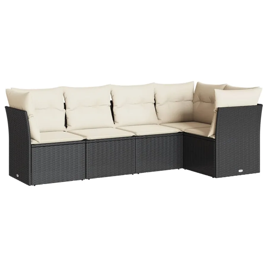 Salon de jardin 5 pcs avec coussins noir résine tressée - 2