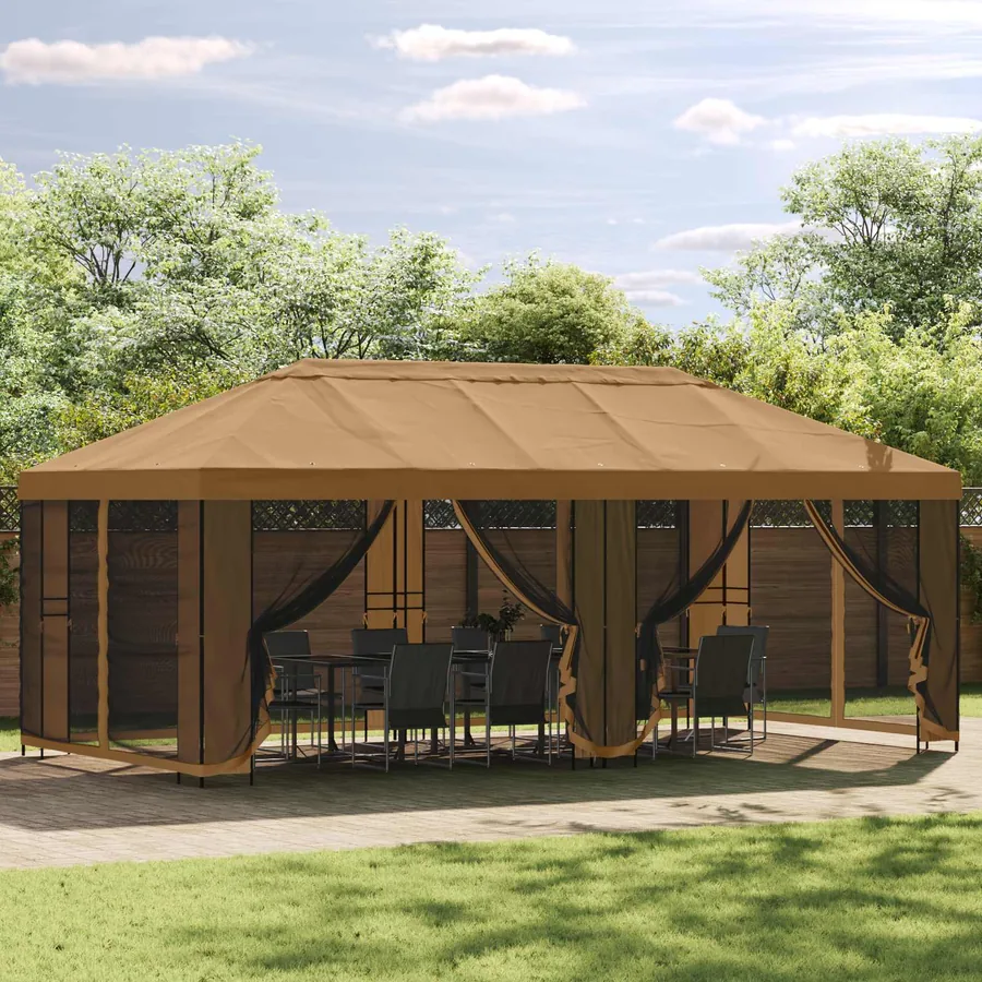 Gazebo avec murs latéraux 6 x 3 m Beige Polyester et Acier 190