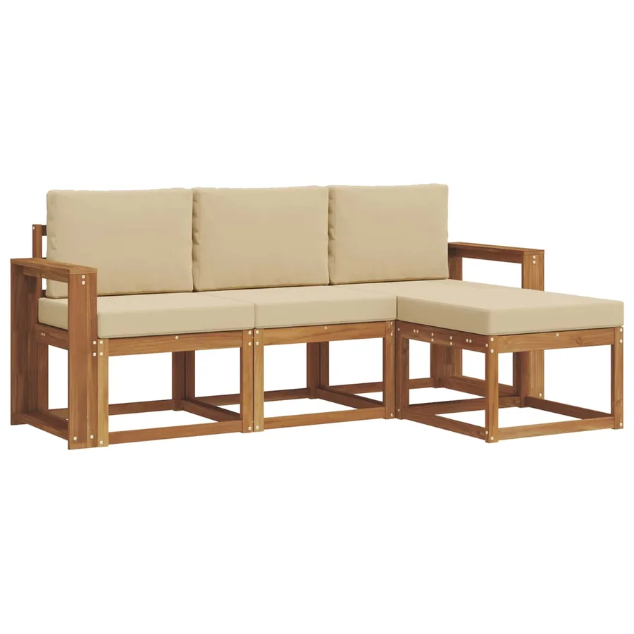 Ensemble de canapés d'extérieur 4 pcs Naturel et Beige - 2
