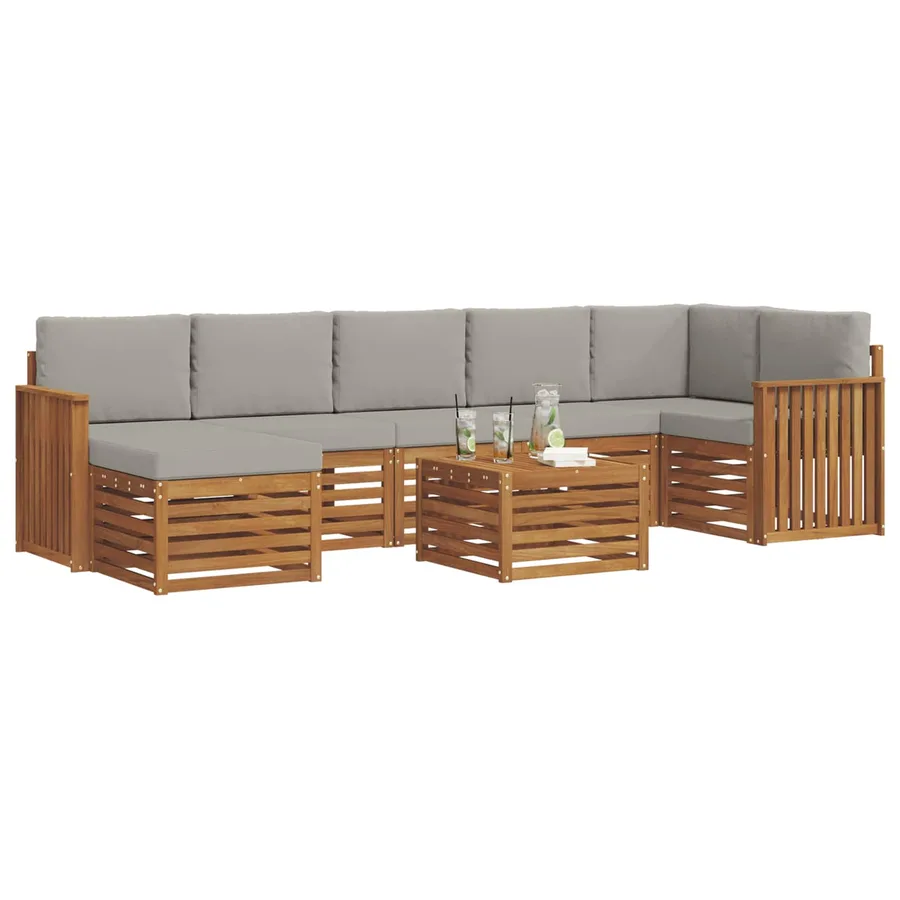 Ensemble de canapés d'extérieur 8 pcs Gris Naturel et Clair - 3