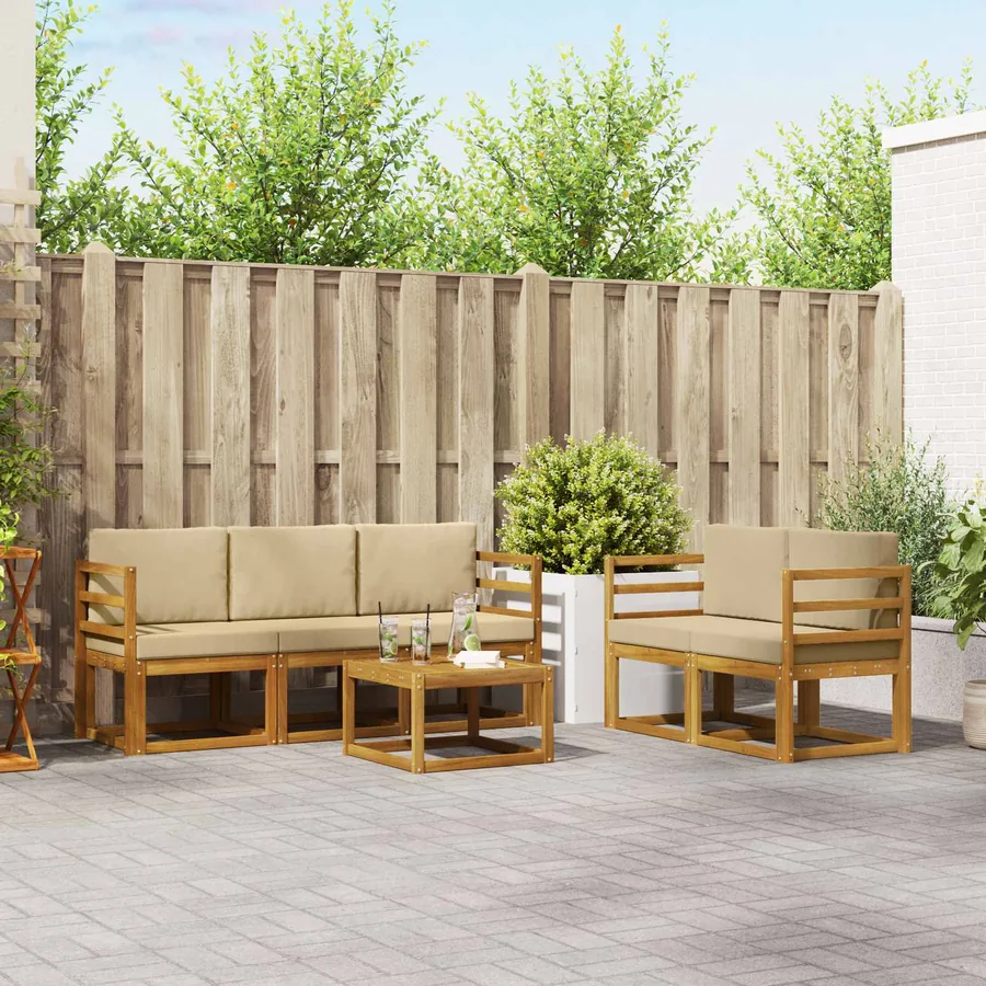Ensemble de canapés d'extérieur 6 pcs Naturel et Beige