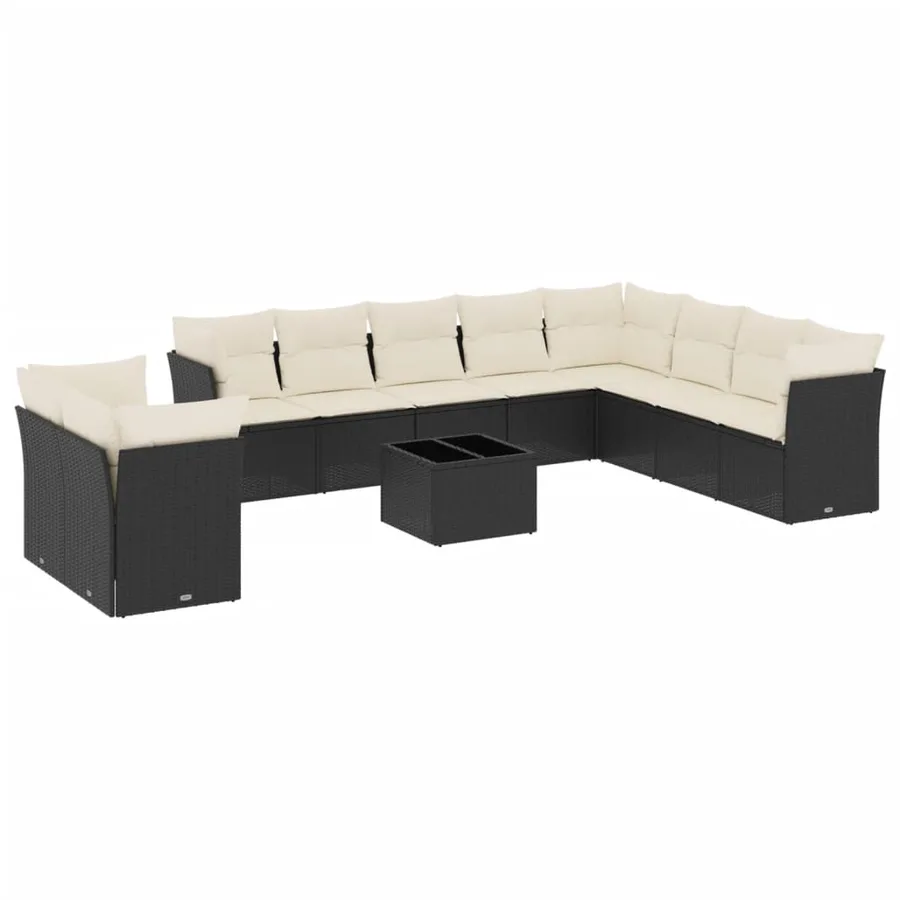Salon de jardin 11 pcs avec coussins noir résine tressée - 2