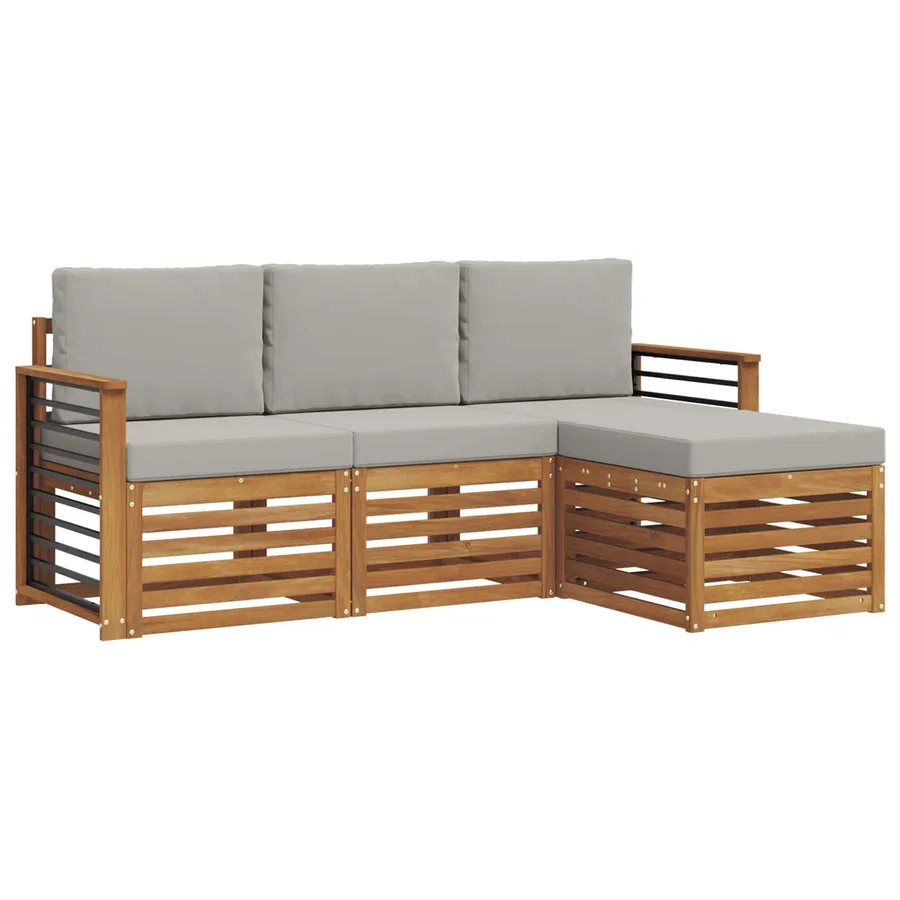 Ensemble de canapés d'extérieur 4 pcs Gris Naturel et Clair - 2