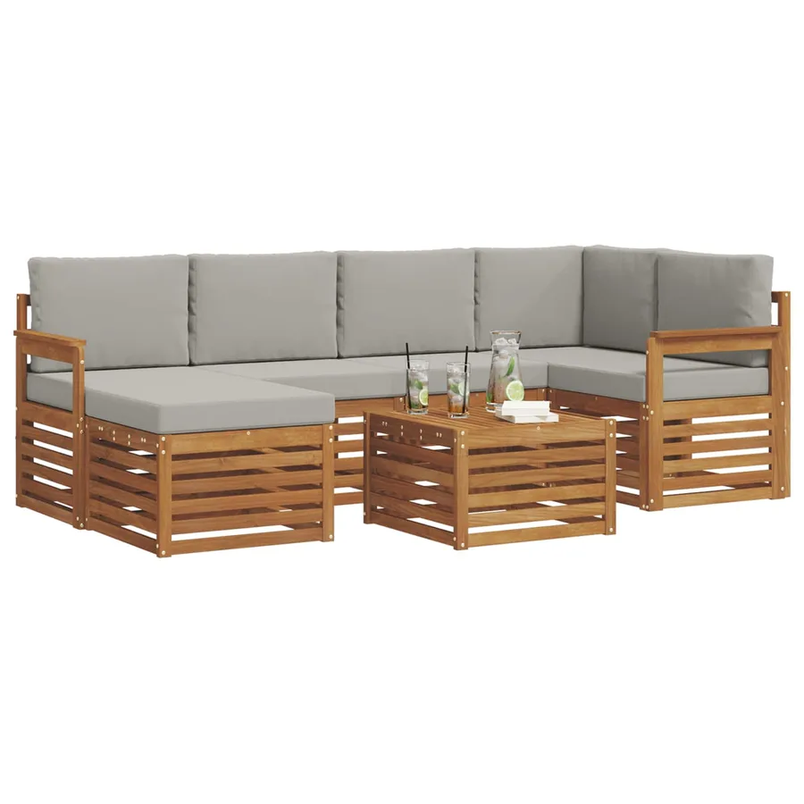 Ensemble de canapé d'angle 7 pcs Gris Naturel et Clair - 3