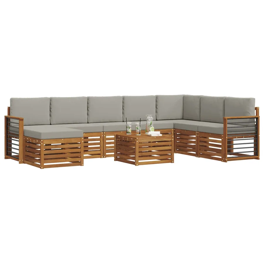 Ensemble de canapés d'extérieur 9 pcs Gris Naturel et Clair - 3