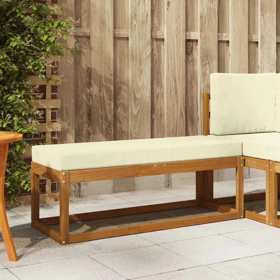 Banc de jardin avec coussin Naturel et Crème 115 x 43 x 45 cm
