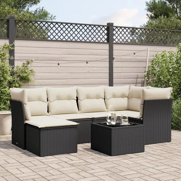 Salon de jardin 7 pcs avec coussins noir résine tressée 55 x 62 x 69 cm - 57,9 kg
