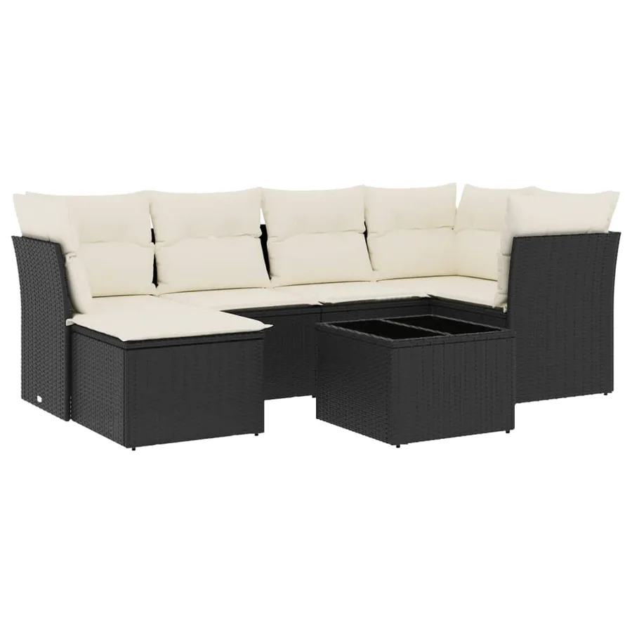 Salon de jardin 7 pcs avec coussins noir résine tressée 55 x 62 x 69 cm - 57,9 kg - 2