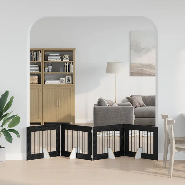Porte de chien pliable avec supports 4 pcs Chêne noir 321 cm
