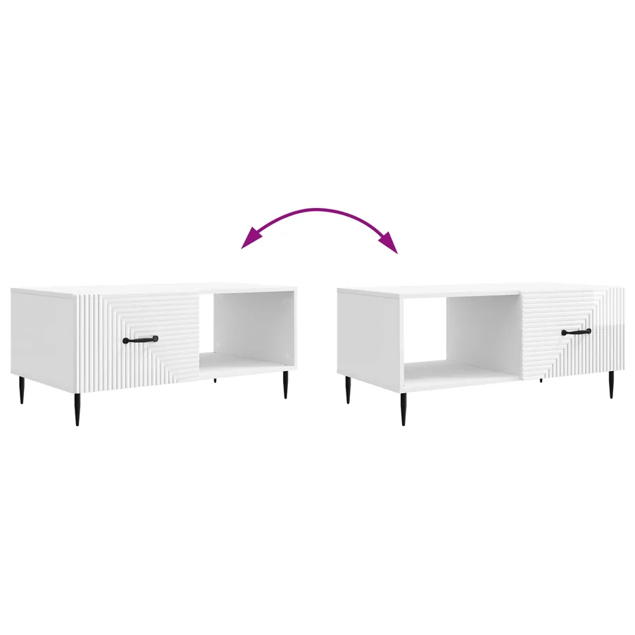 Table basse Blanc brillant 90 x 50 x 40 cm Bois d'ingénierie - 10