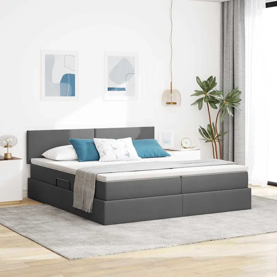 Lit de Rangement Gris foncé 200 x 200 cm Cuir synthétique