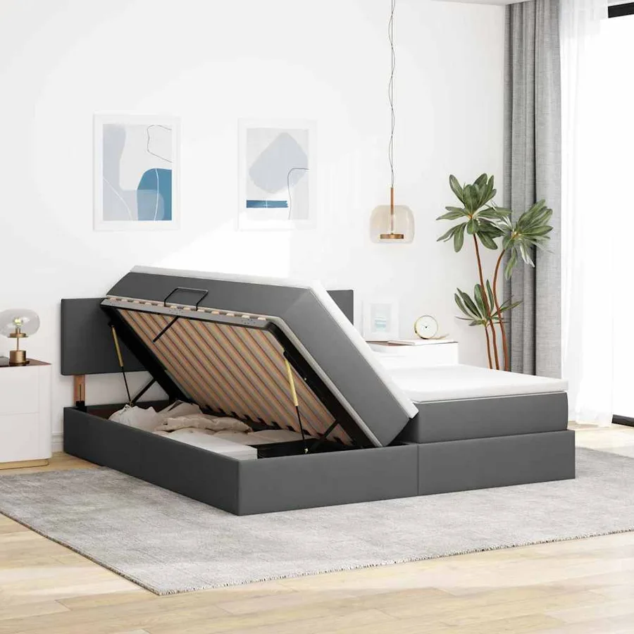 Lit de Rangement Gris foncé 200 x 200 cm Cuir synthétique - 4