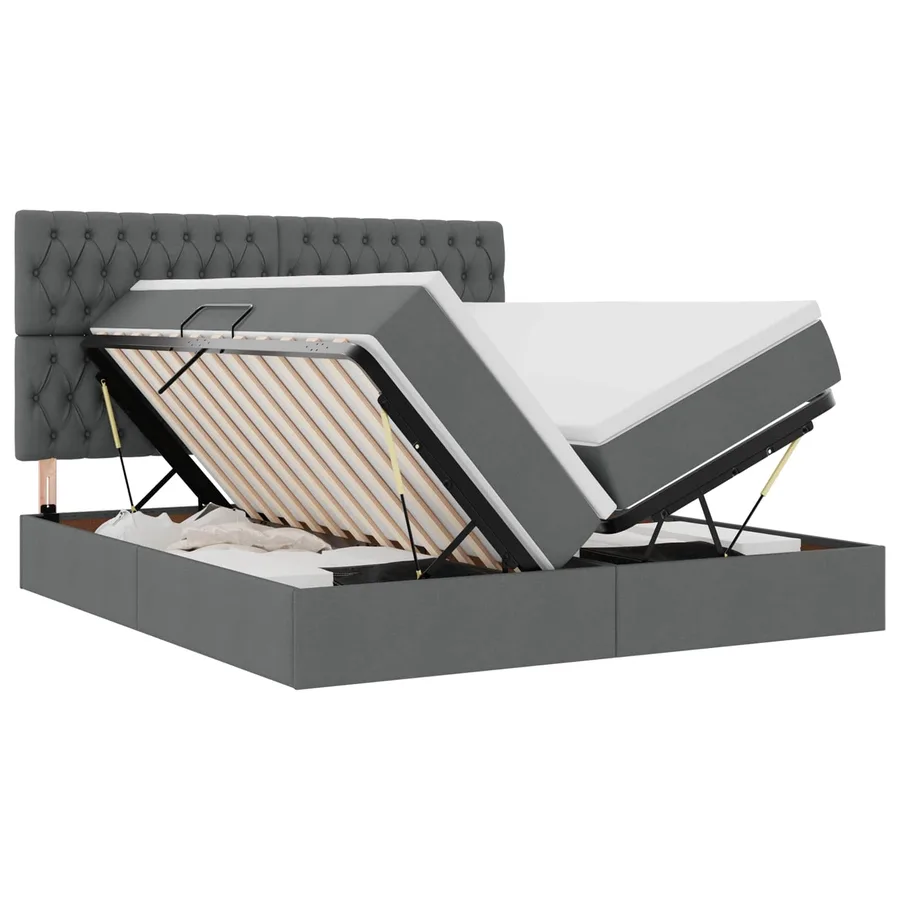 Lit de Rangement avec tête de lit Gris foncé 200 x 200 cm Tissu - 2