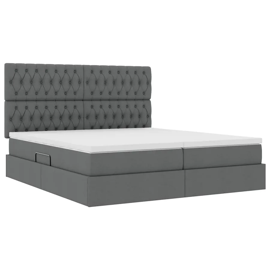 Lit de Rangement avec tête de lit Gris foncé 200 x 200 cm Tissu - 5