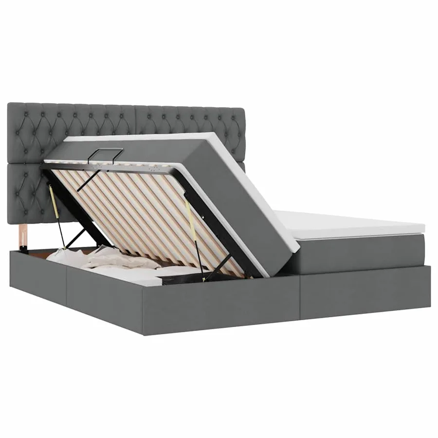 Lit de Rangement avec tête de lit Gris foncé 200 x 200 cm Tissu - 7