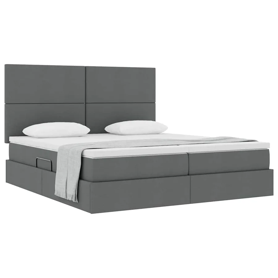 Lit de Rangement avec tête de lit Gris foncé 200 x 200 cm Tissu - 3