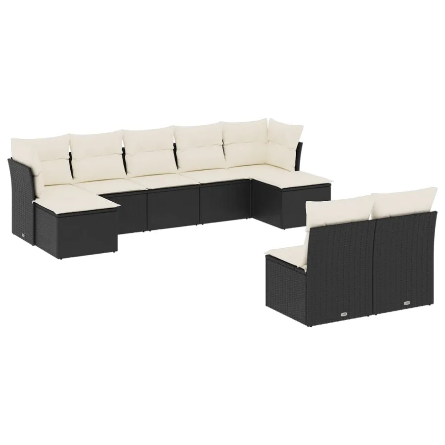 Salon de jardin 9 pcs avec coussins noir résine tressée - 2