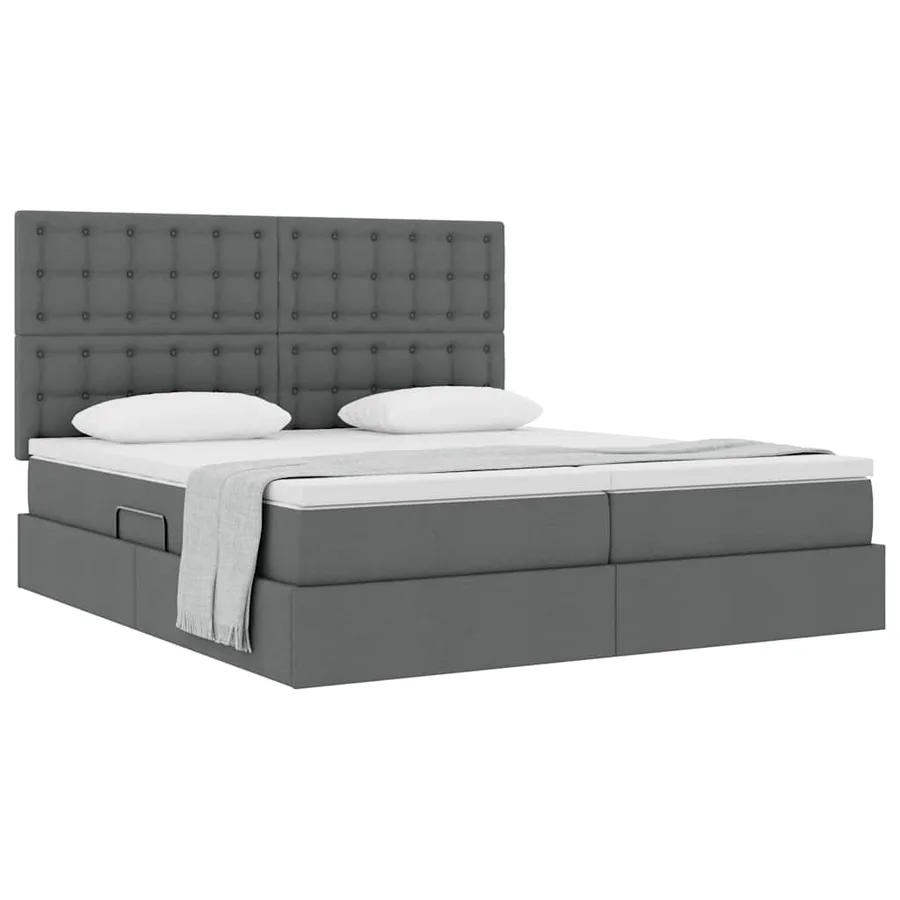 Lit de Rangement avec tête de lit Gris foncé 200 x 200 cm Tissu - 3