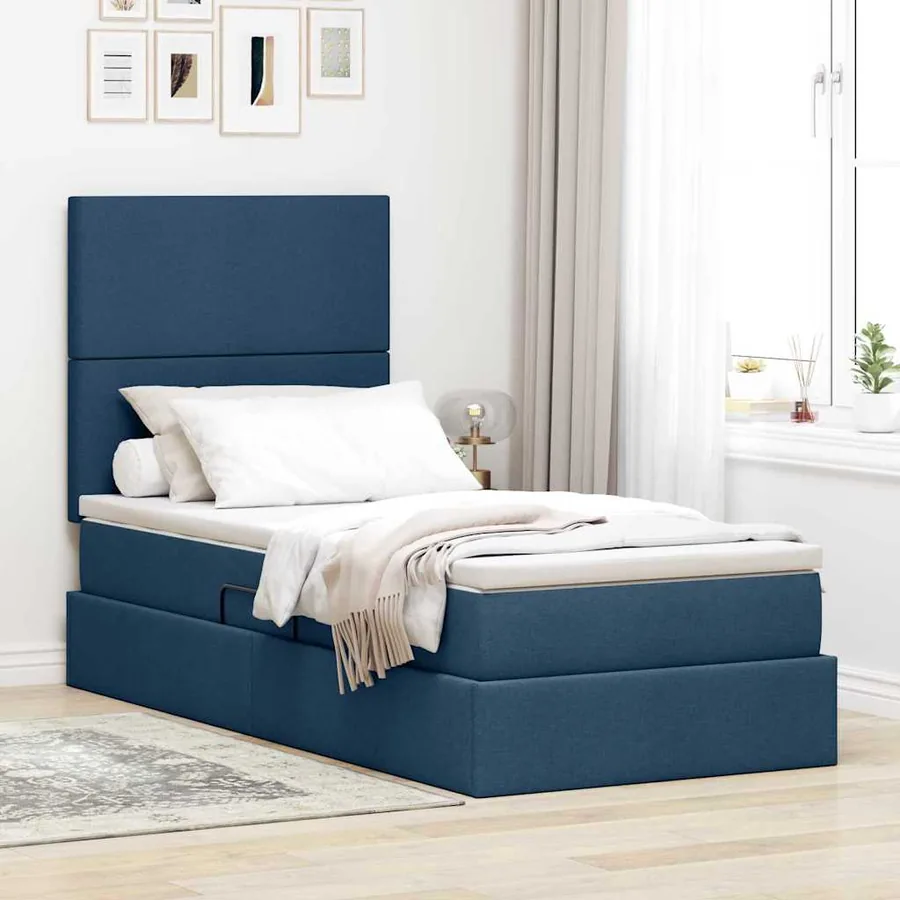 Lit de rangement LED avec matelas Bleu 90 x 200 cm Tissu