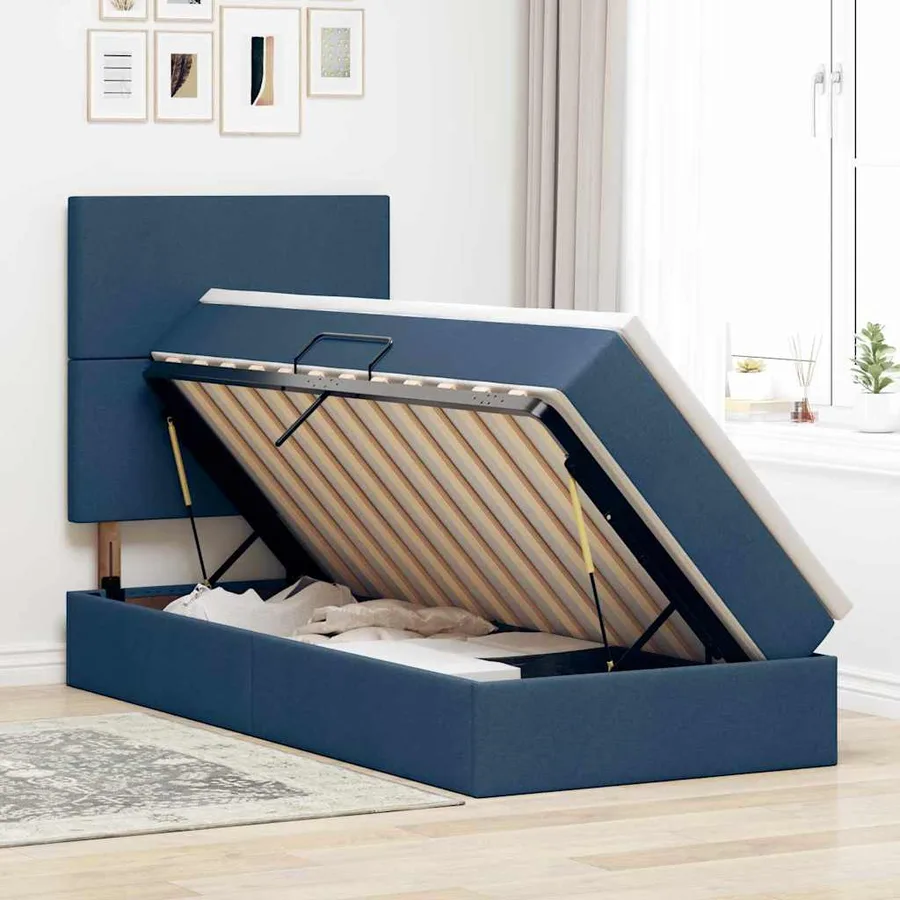 Lit de rangement LED avec matelas Bleu 90 x 200 cm Tissu - 4