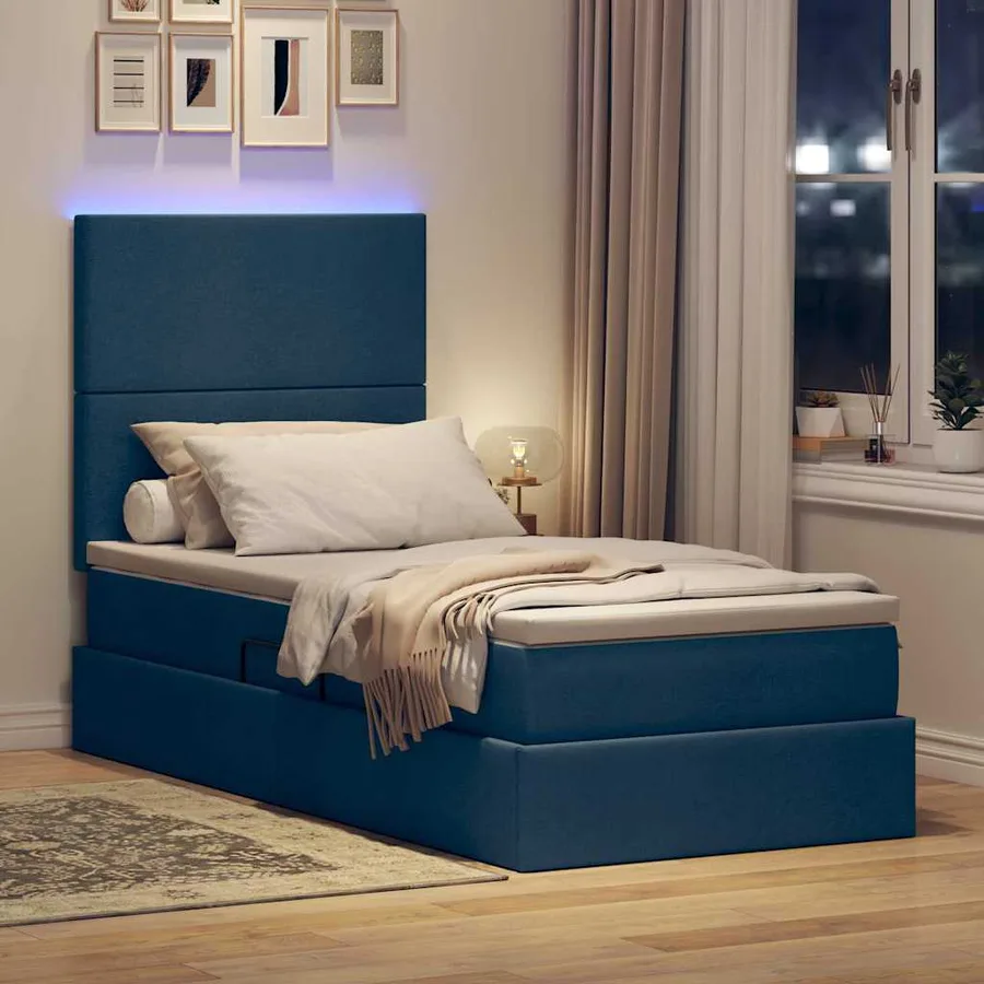 Lit de rangement LED avec matelas Bleu 90 x 200 cm Tissu - 5