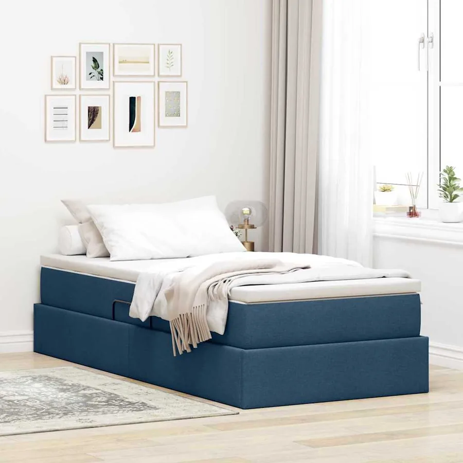 Lit avec rangement et matelas Bleu 90 x 200 cm Polyester