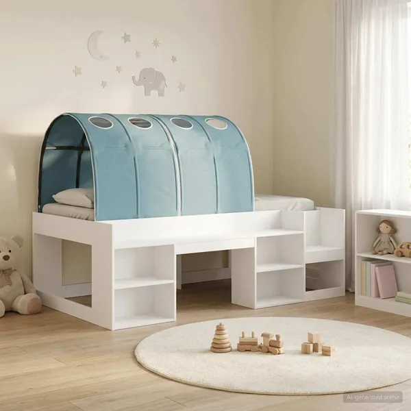 Lit avec Tunnel 3 pc Blanc et bleu clair Bois d'ingénierie