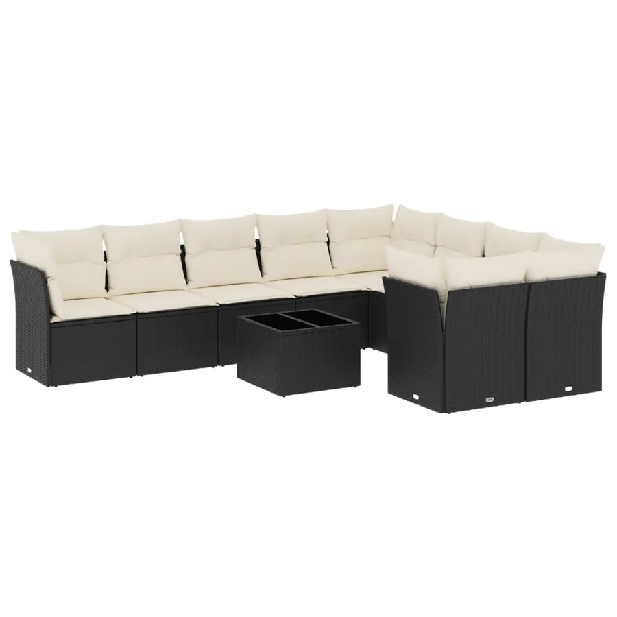 Salon de jardin 10 pcs avec coussins noir résine tressée - 2