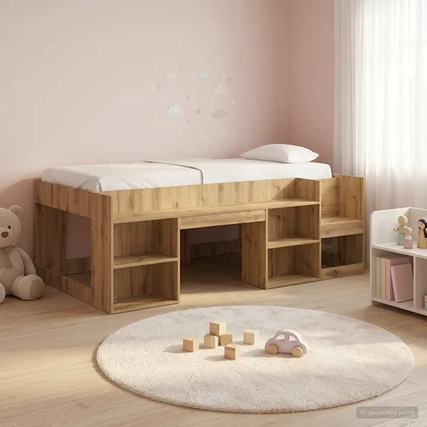 Cadre de lit pour enfants avec rangement Chêne artisanal