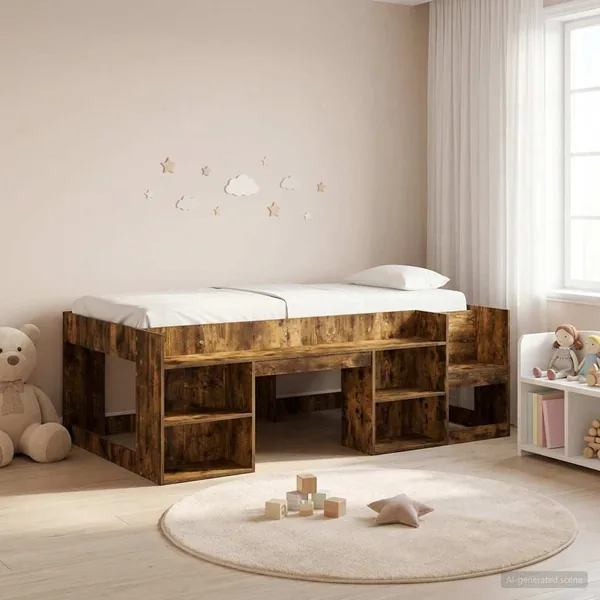 Cadre de lit pour enfants avec rangement Chêne fumé 80 x 200 cm