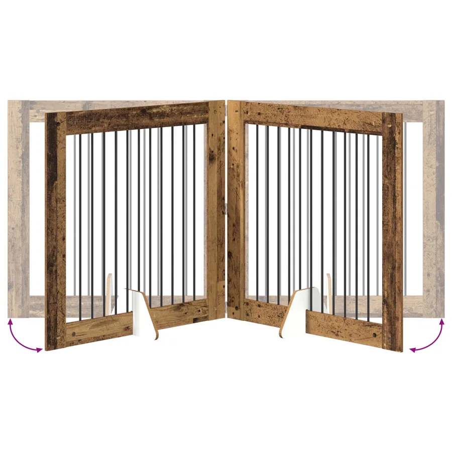 Porte de chien pliable avec supports 2 pcs Bois ancien 200,5 cm - 7