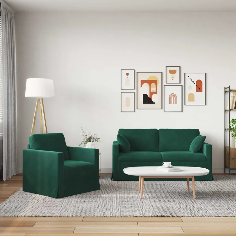 Ensemble de Canapés 2 pcs Vert foncé 158 x 78 x 80 cm Velours - 3