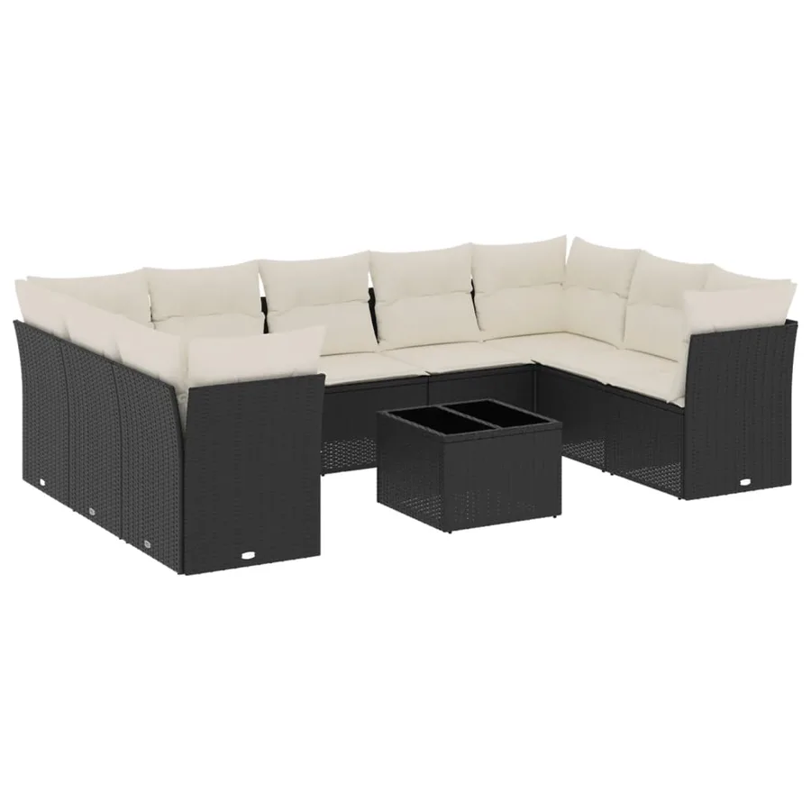 Salon de jardin 10 pcs avec coussins noir résine tressée - 2