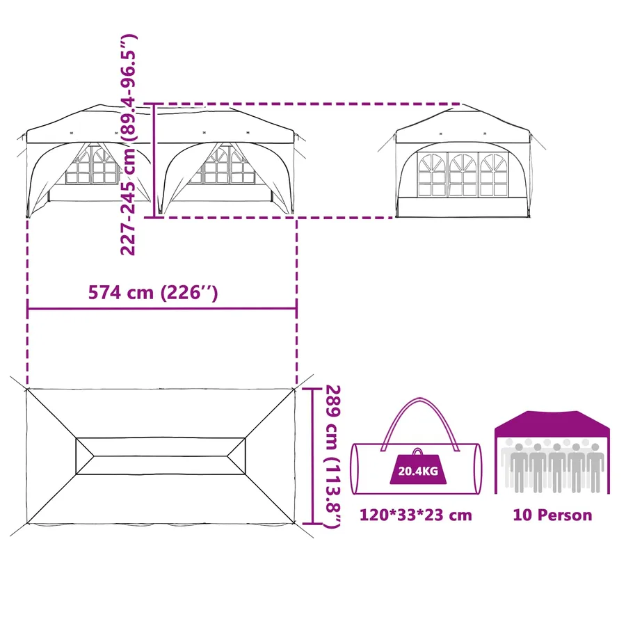 Tente de fête pop-up 575 x 288 x 245 cm Terre cuite - 18