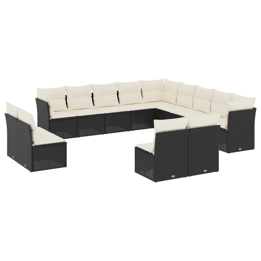 Salon de jardin avec coussins 13 pcs noir résine tressée - 2