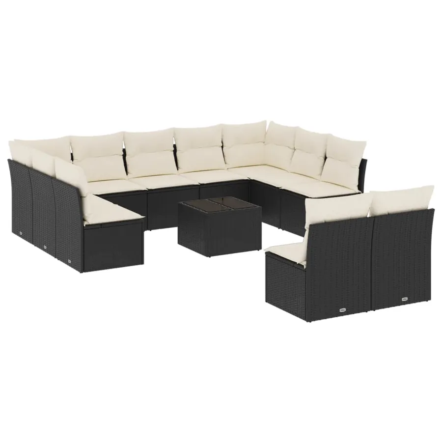Salon de jardin 12 pcs avec coussins noir résine tressée - 2