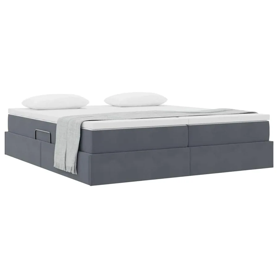 Lit avec rangement et matelas Gris foncé 200 x 200 cm Velours - 3
