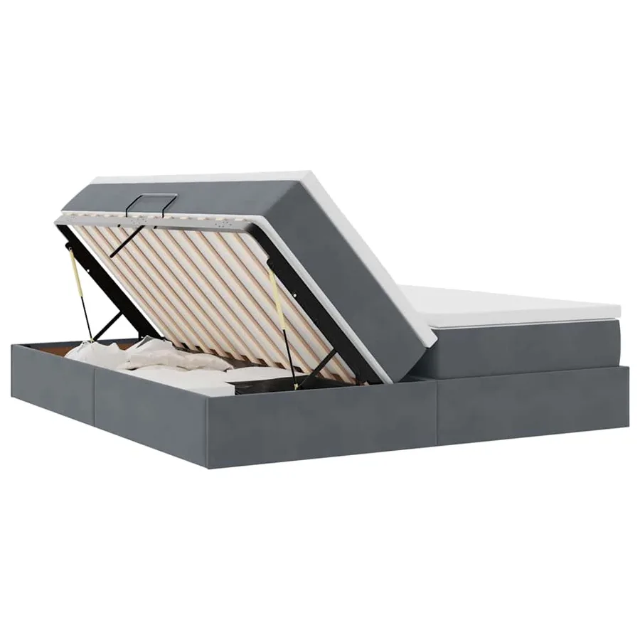 Lit avec rangement et matelas Gris foncé 200 x 200 cm Velours - 7