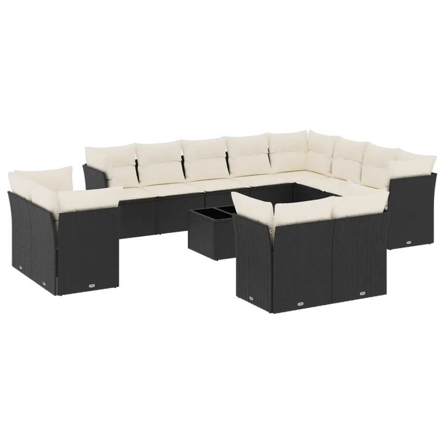 Salon de jardin avec coussins 13 pcs noir résine tressée - 2