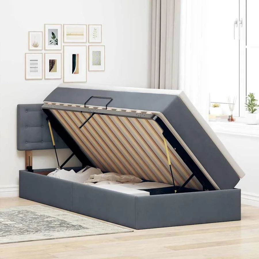 Lit de rangement LED avec matelas Gris foncé 100 x 200 cm - 4